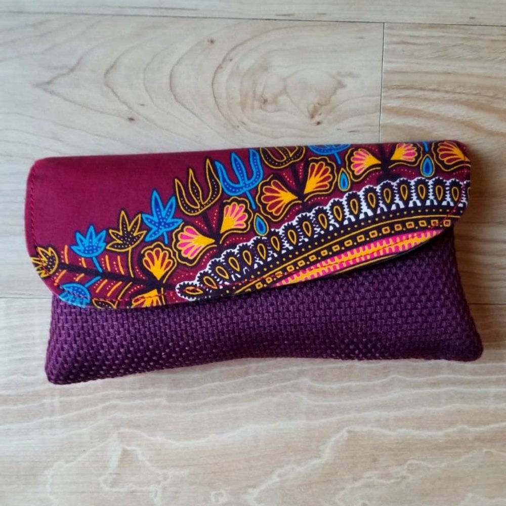 African Print Faux Burlap Clutch